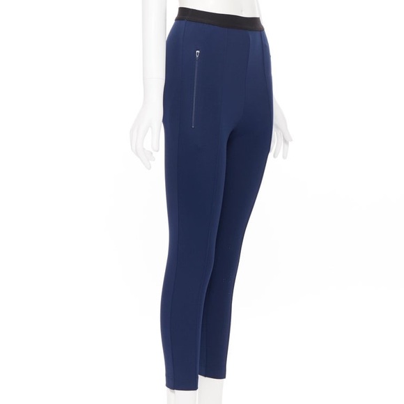 BALENCIAGA Demna Dark Blue Front Seam Logo Band Dual Zip Legging Pant 34 - Picture 2 of 15